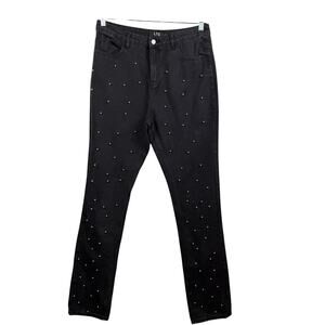 NWT Long Tall Sally Pearl Stud Skinny Jeans Black Denim 36” Inseam US 10
